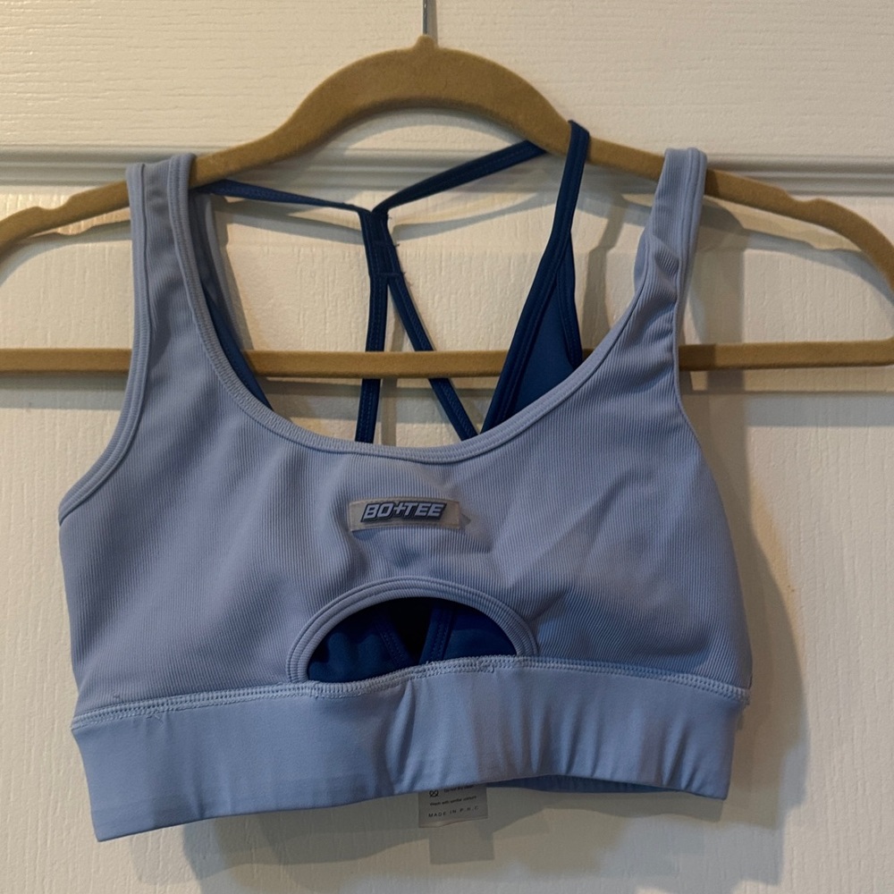 Bo+Tee Light Blue Strappy Sports Bra